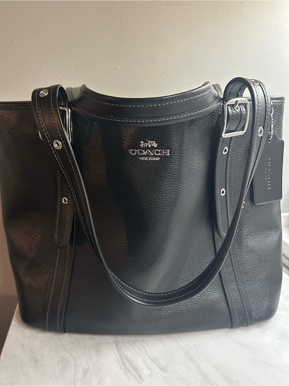 Coach Black Pebbled Leather Double-Handle Tote - Picture 11 of 11